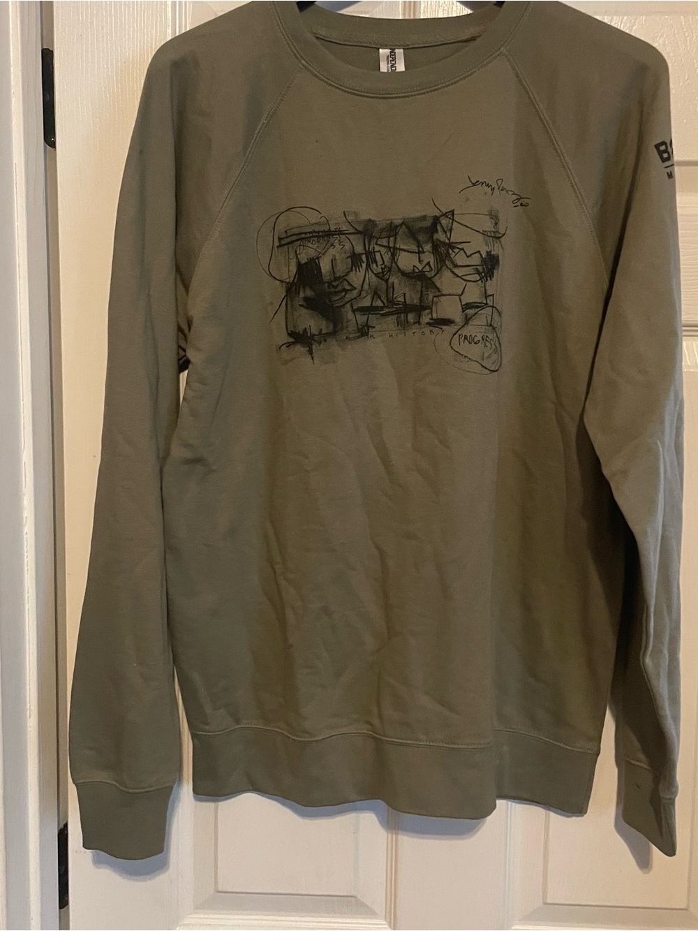 Olive Green Graphic Raglan MLK Sweatshirt Abstract Hand-Drawn Artwork print